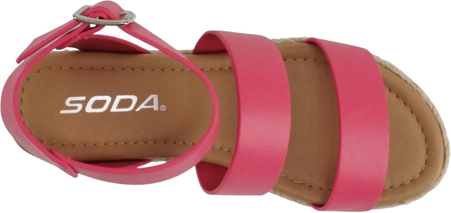 imageSoda BRYCE2 KidsChildrenGirls Open Toe Two Bands Espadrille Jute Platform Wedge Casual Fashion Flatform Sandals with Buckle Ankle StrapPink Pu