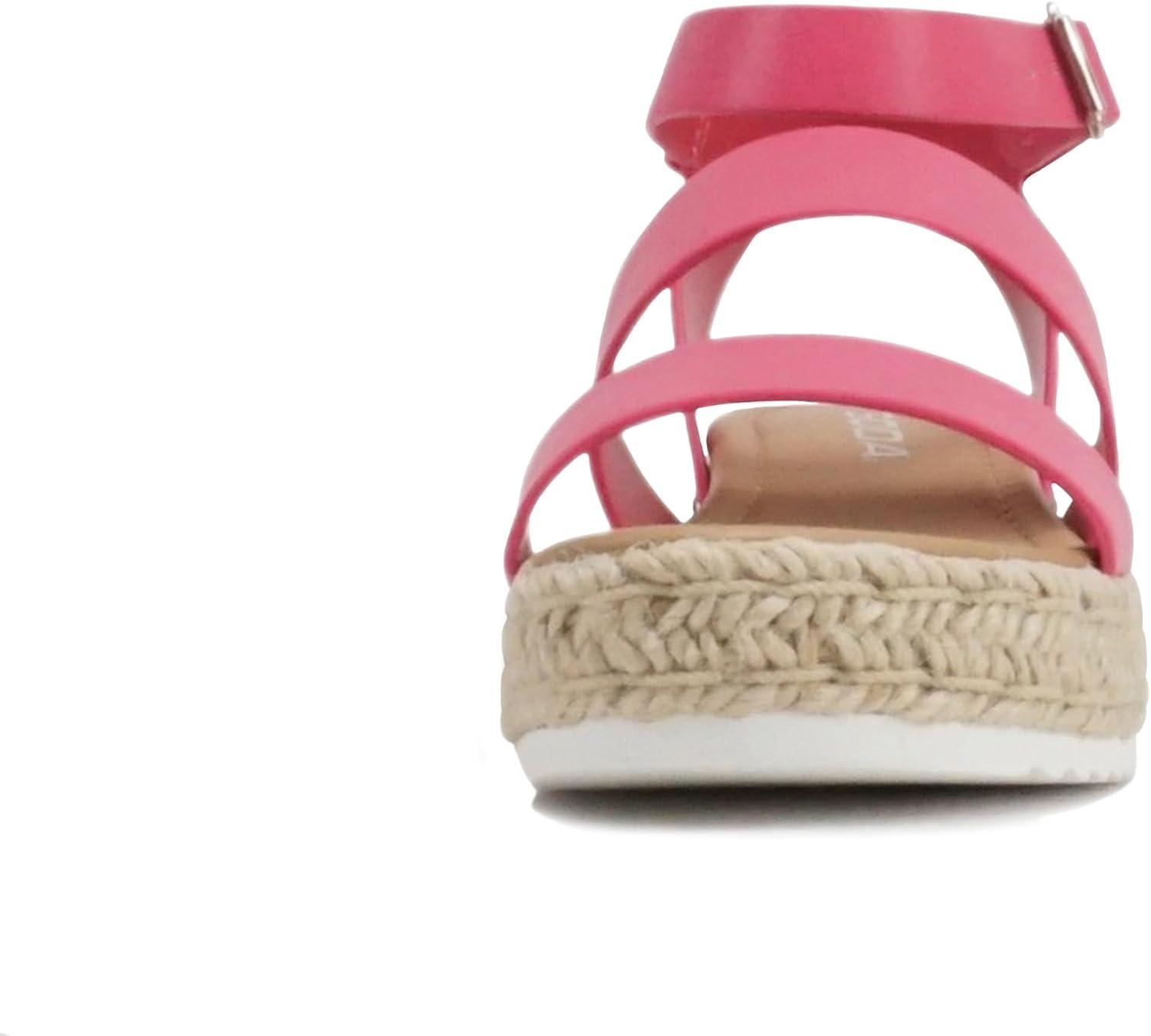 imageSoda BRYCE2 KidsChildrenGirls Open Toe Two Bands Espadrille Jute Platform Wedge Casual Fashion Flatform Sandals with Buckle Ankle StrapPink Pu