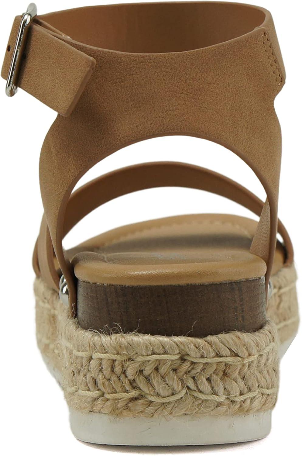 imageSoda BRYCE2 KidsChildrenGirls Open Toe Two Bands Espadrille Jute Platform Wedge Casual Fashion Flatform Sandals with Buckle Ankle StrapTan Nubuck