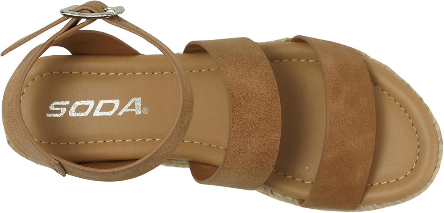 imageSoda BRYCE2 KidsChildrenGirls Open Toe Two Bands Espadrille Jute Platform Wedge Casual Fashion Flatform Sandals with Buckle Ankle StrapTan Nubuck