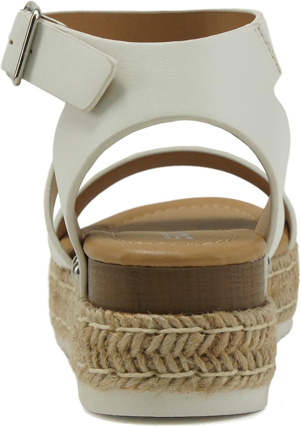 imageSoda BRYCE2 KidsChildrenGirls Open Toe Two Bands Espadrille Jute Platform Wedge Casual Fashion Flatform Sandals with Buckle Ankle StrapWhite Pu
