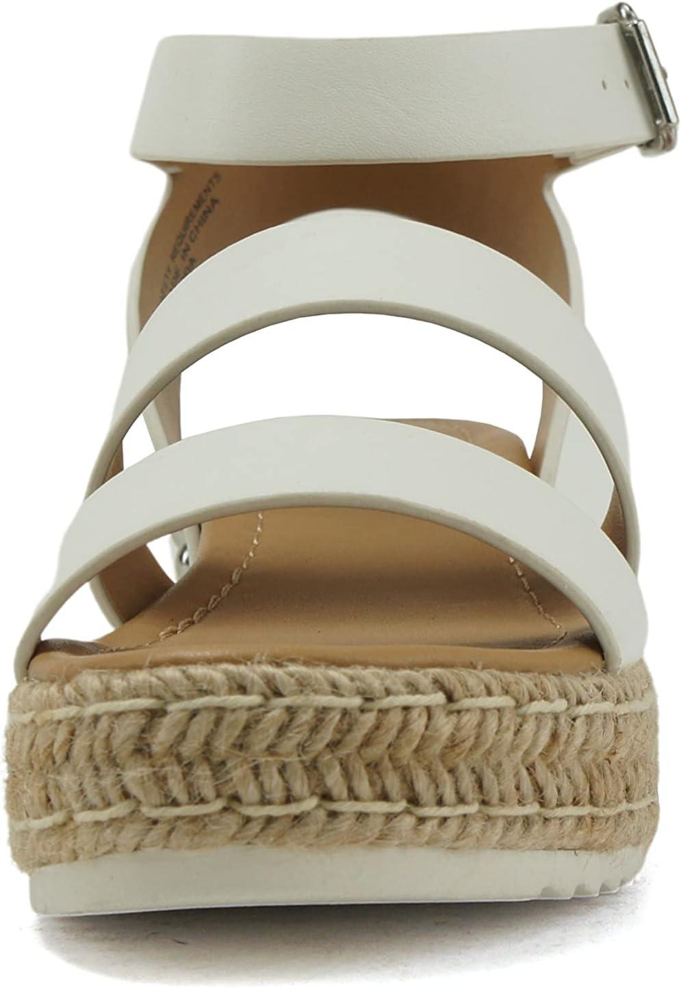 imageSoda BRYCE2 KidsChildrenGirls Open Toe Two Bands Espadrille Jute Platform Wedge Casual Fashion Flatform Sandals with Buckle Ankle StrapWhite Pu