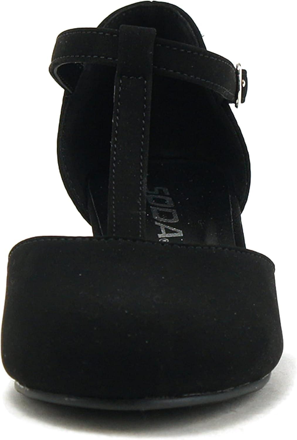 imageSoda Bluff2 KidsChildrenGirls Fashion Sparkly Bling Glitter Classic TStrap Mary Jane Block Heel Rounded ShoesBlack Nubuck