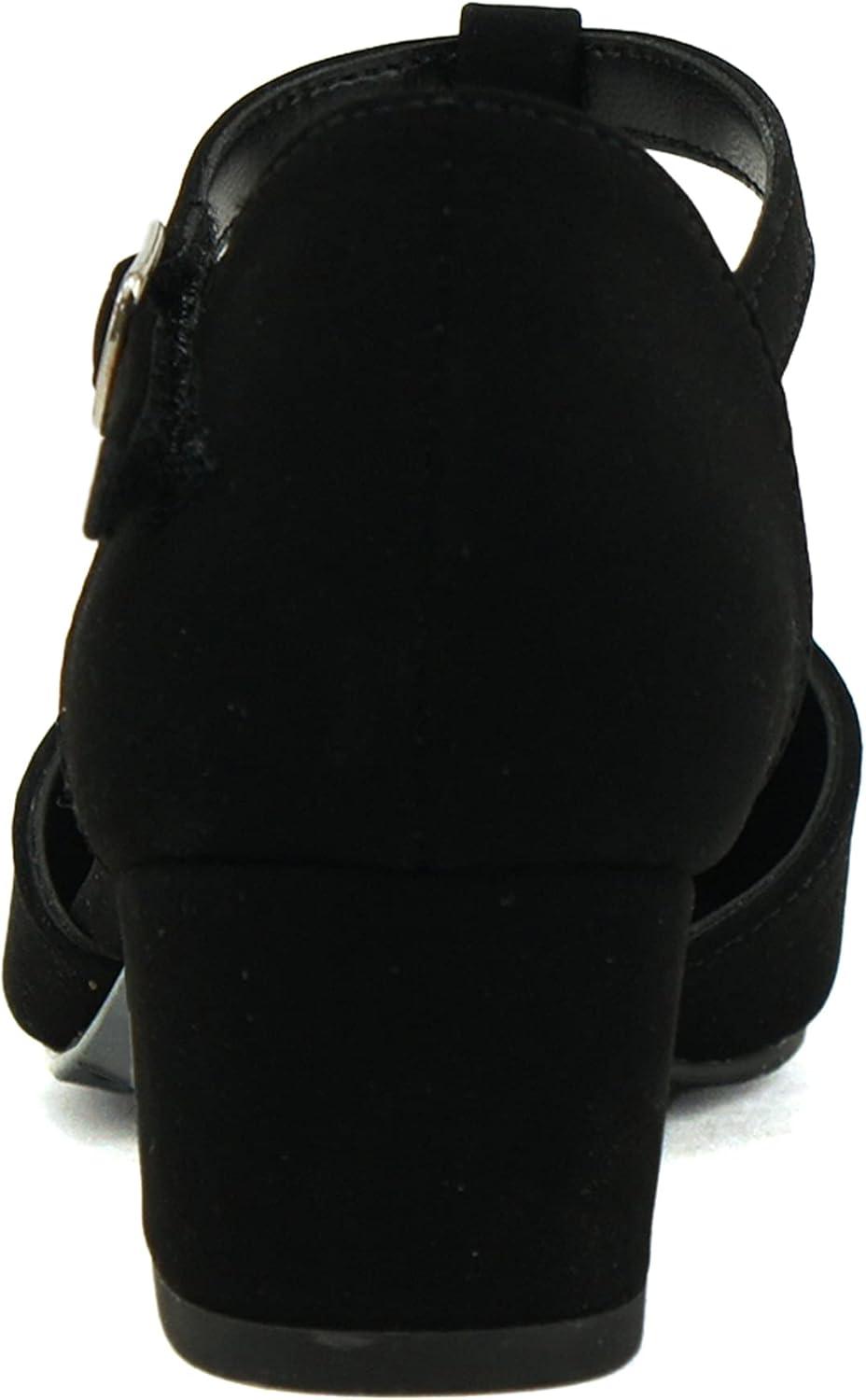 imageSoda Bluff2 KidsChildrenGirls Fashion Sparkly Bling Glitter Classic TStrap Mary Jane Block Heel Rounded ShoesBlack Nubuck