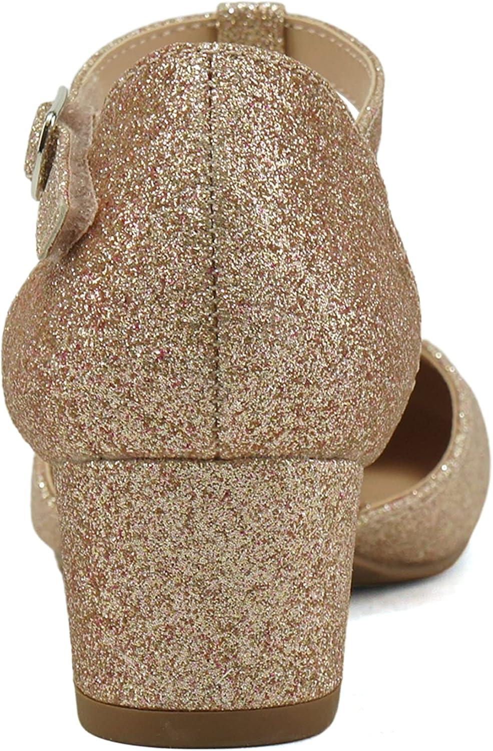 imageSoda Bluff2 KidsChildrenGirls Fashion Sparkly Bling Glitter Classic TStrap Mary Jane Block Heel Rounded ShoesRgold Glitter
