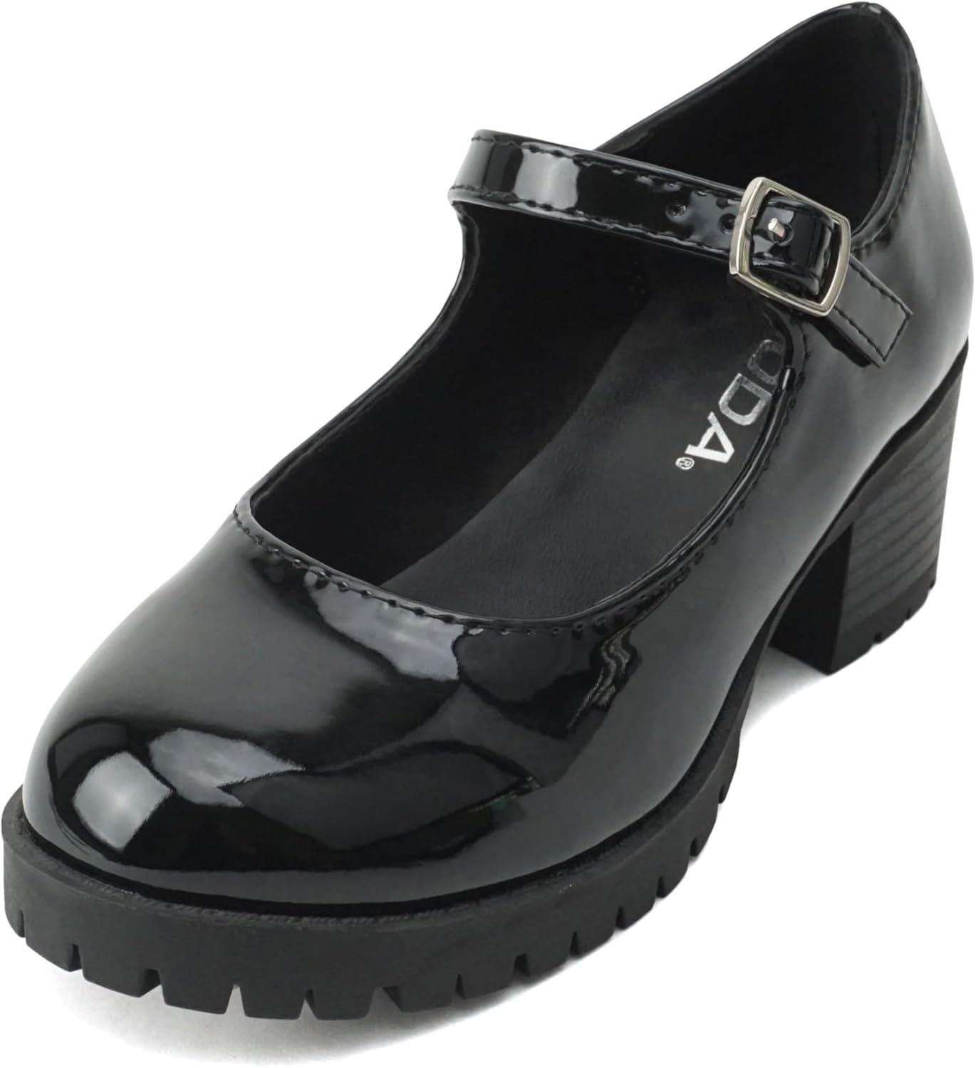imageSoda Boxer2 KidsChildrenGirls Lug Sole Block Heel Mary Jane with Adjustable StrapBlack Patent