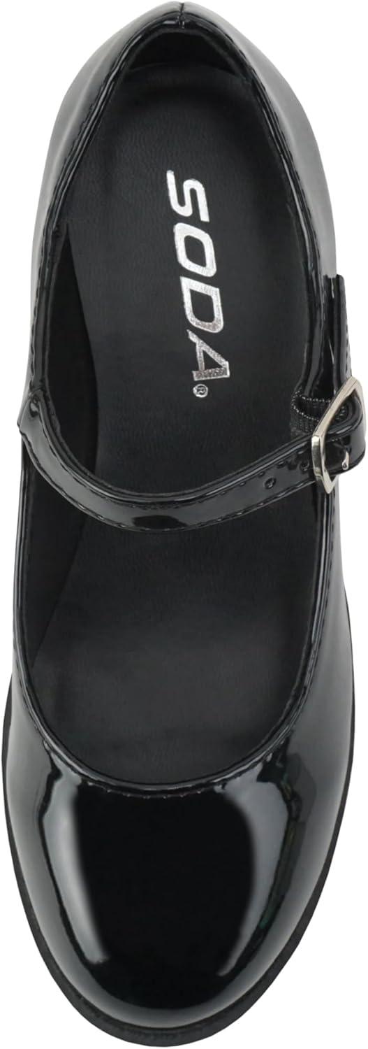 imageSoda Boxer2 KidsChildrenGirls Lug Sole Block Heel Mary Jane with Adjustable StrapBlack Patent