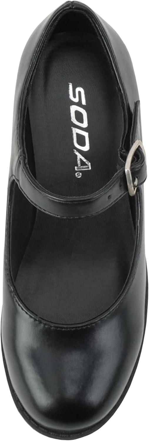 imageSoda Boxer2 KidsChildrenGirls Lug Sole Block Heel Mary Jane with Adjustable StrapBlack Pu