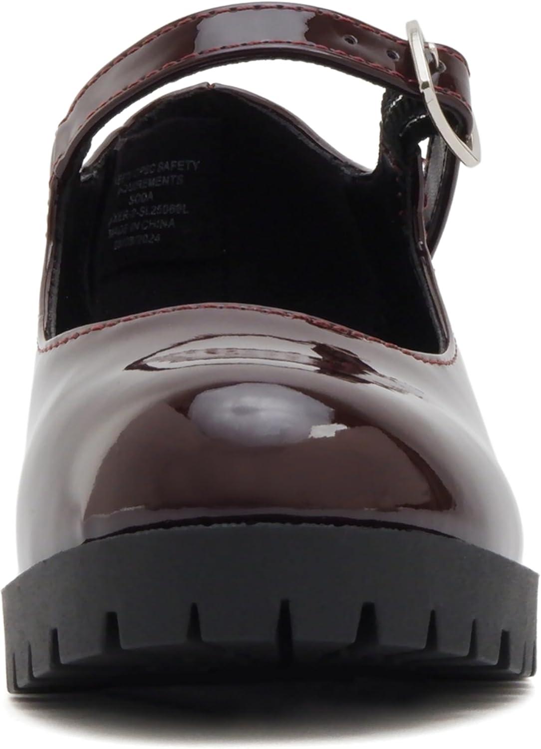 imageSoda Boxer2 KidsChildrenGirls Lug Sole Block Heel Mary Jane with Adjustable StrapBurgundy Patent
