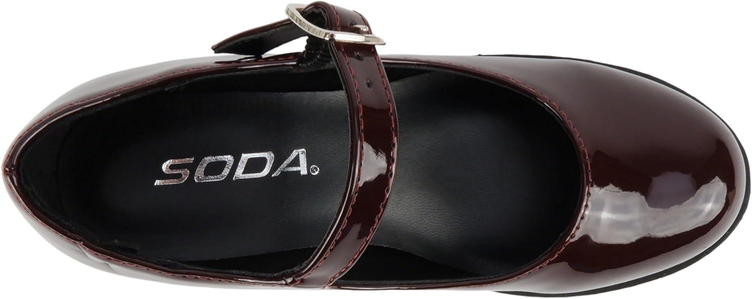 imageSoda Boxer2 KidsChildrenGirls Lug Sole Block Heel Mary Jane with Adjustable StrapBurgundy Patent