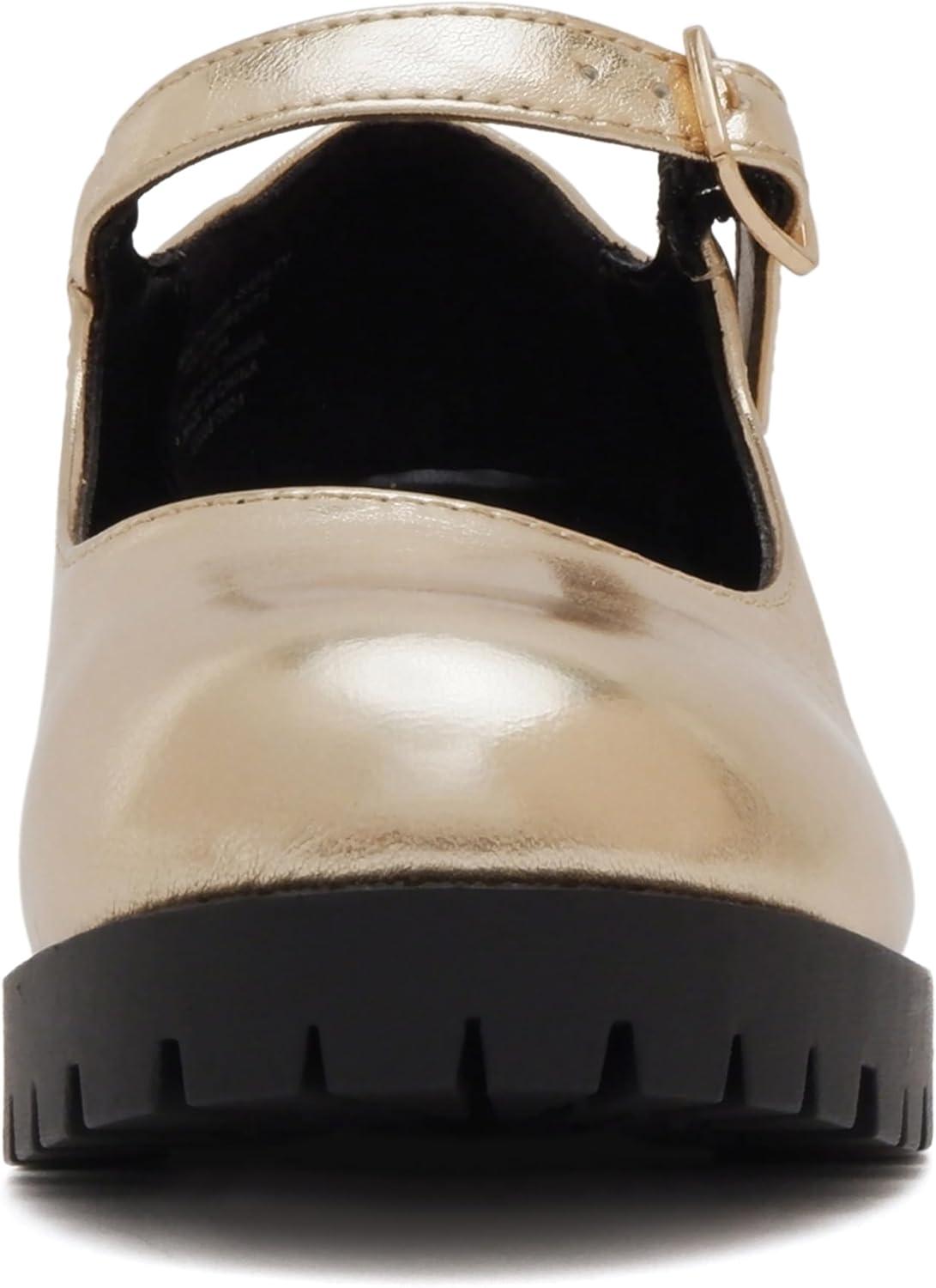 imageSoda Boxer2 KidsChildrenGirls Lug Sole Block Heel Mary Jane with Adjustable StrapGold Pu