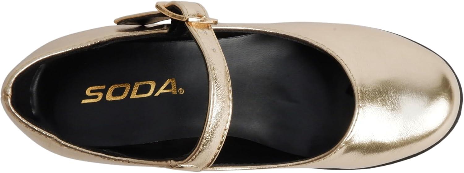 imageSoda Boxer2 KidsChildrenGirls Lug Sole Block Heel Mary Jane with Adjustable StrapGold Pu
