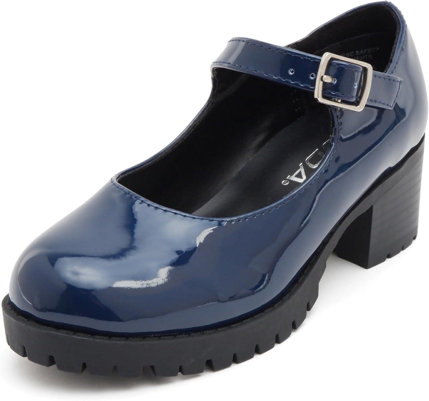 imageSoda Boxer2 KidsChildrenGirls Lug Sole Block Heel Mary Jane with Adjustable StrapNavy Patent