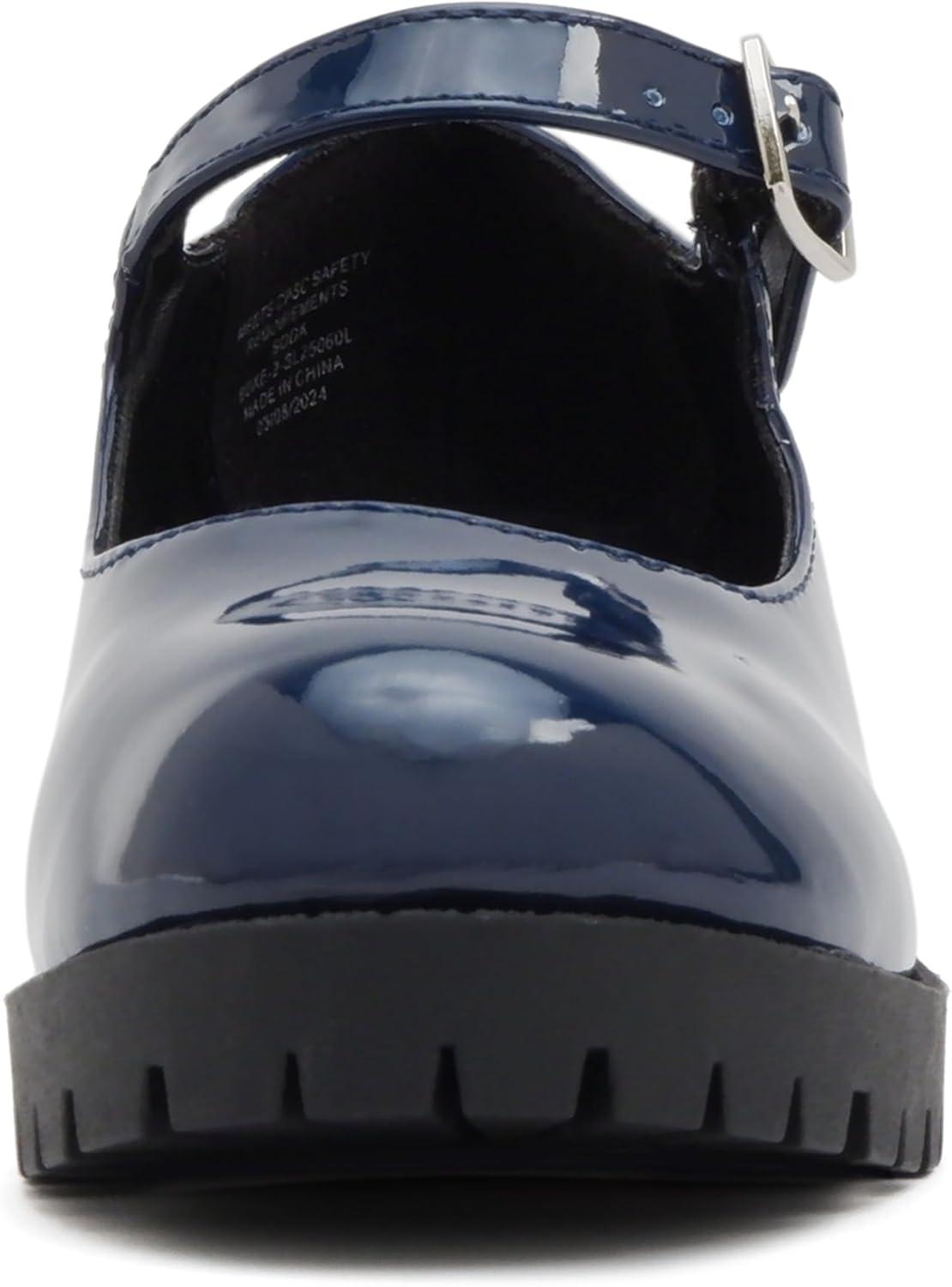 imageSoda Boxer2 KidsChildrenGirls Lug Sole Block Heel Mary Jane with Adjustable StrapNavy Patent