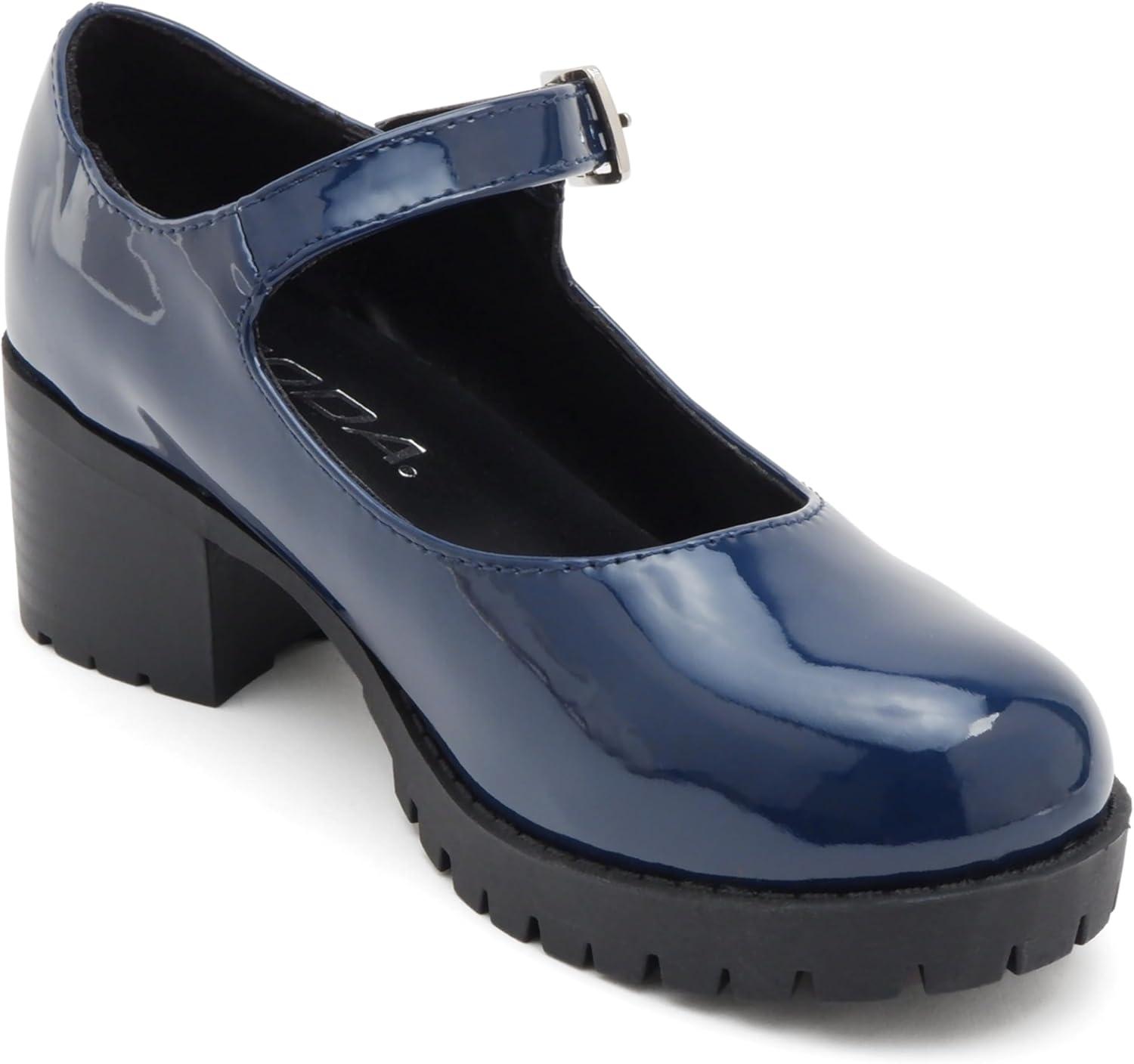 imageSoda Boxer2 KidsChildrenGirls Lug Sole Block Heel Mary Jane with Adjustable StrapNavy Patent