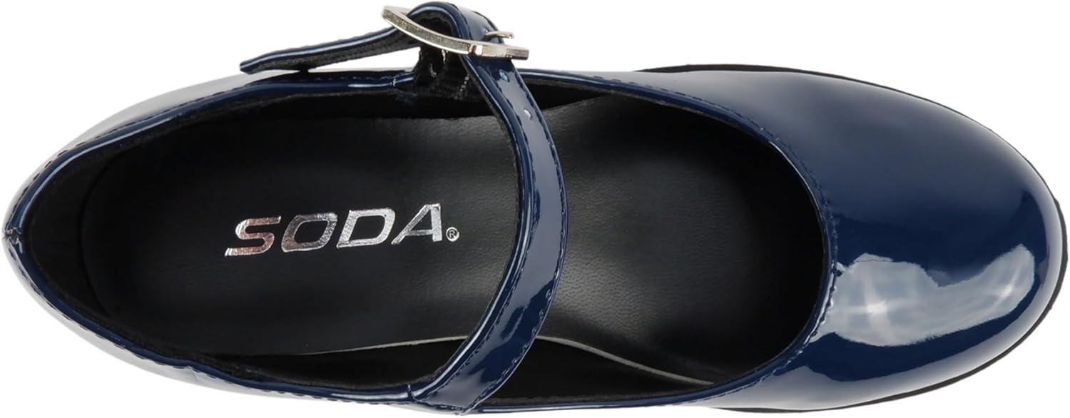 imageSoda Boxer2 KidsChildrenGirls Lug Sole Block Heel Mary Jane with Adjustable StrapNavy Patent