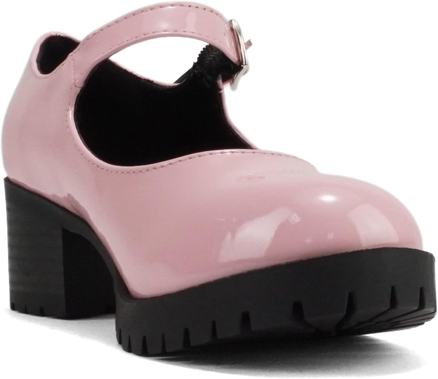 imageSoda Boxer2 KidsChildrenGirls Lug Sole Block Heel Mary Jane with Adjustable StrapPink Patent