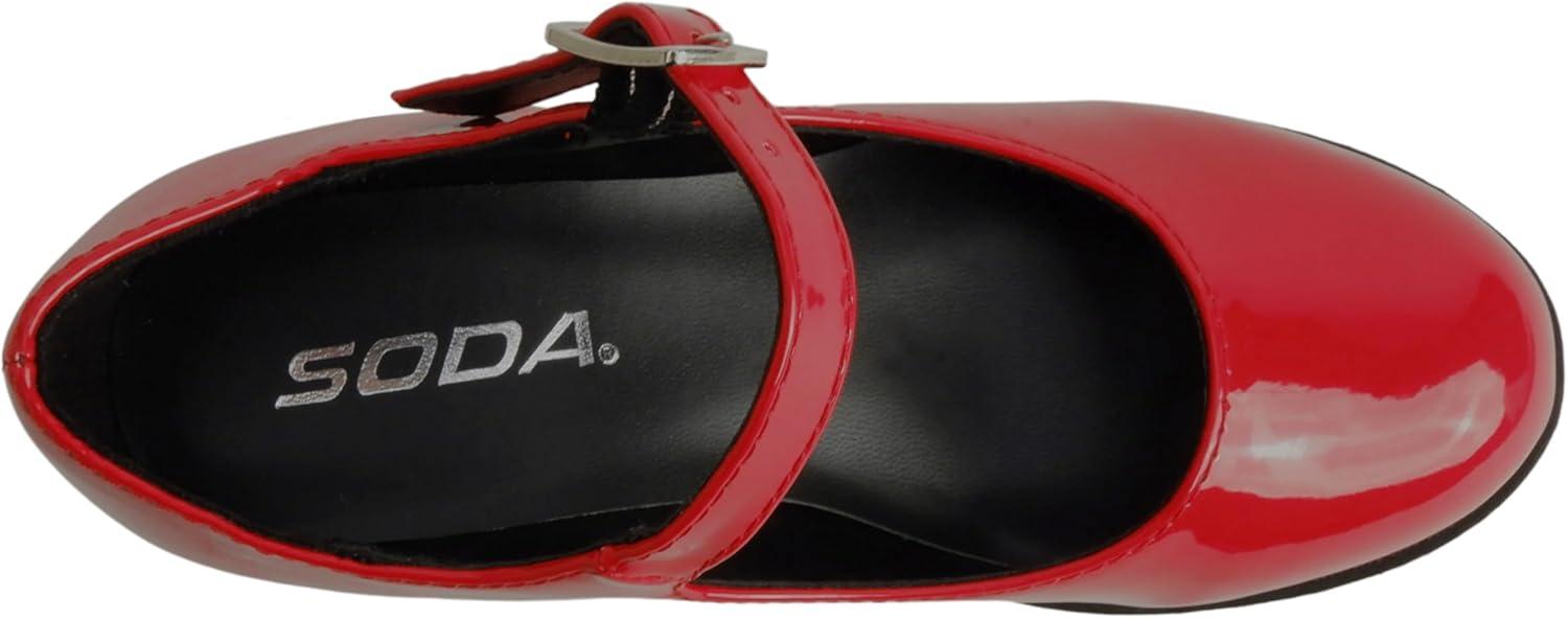 imageSoda Boxer2 KidsChildrenGirls Lug Sole Block Heel Mary Jane with Adjustable StrapRed Patent