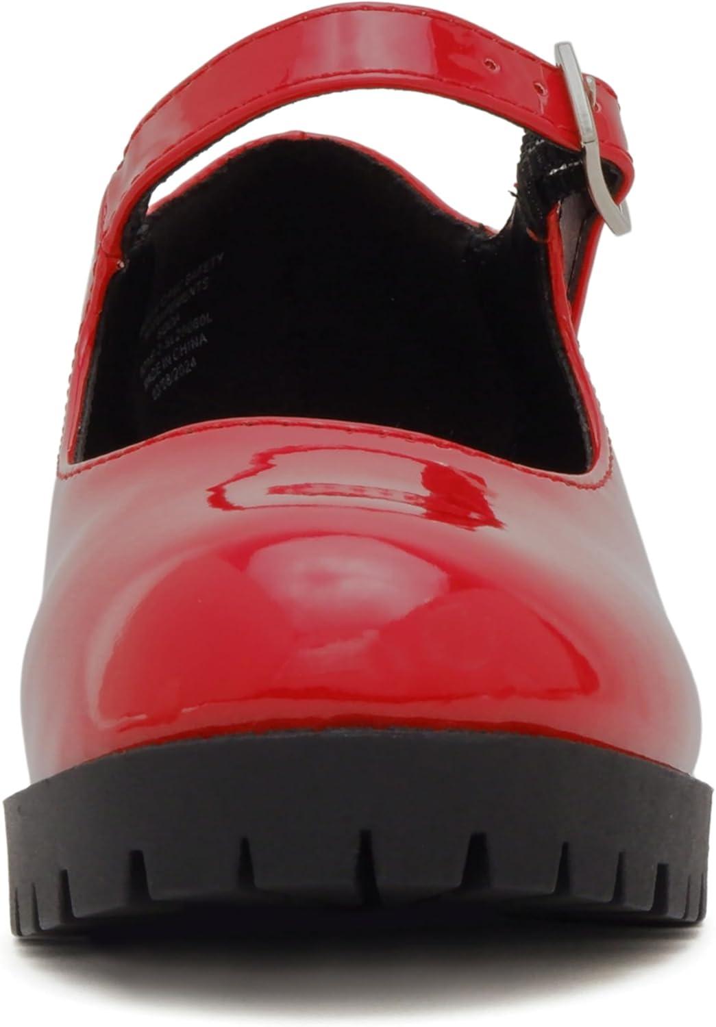 imageSoda Boxer2 KidsChildrenGirls Lug Sole Block Heel Mary Jane with Adjustable StrapRed Patent