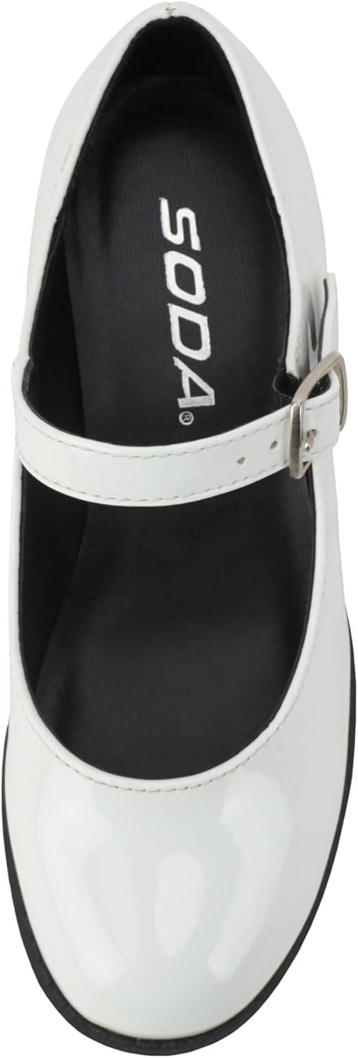 imageSoda Boxer2 KidsChildrenGirls Lug Sole Block Heel Mary Jane with Adjustable StrapWhite Patent