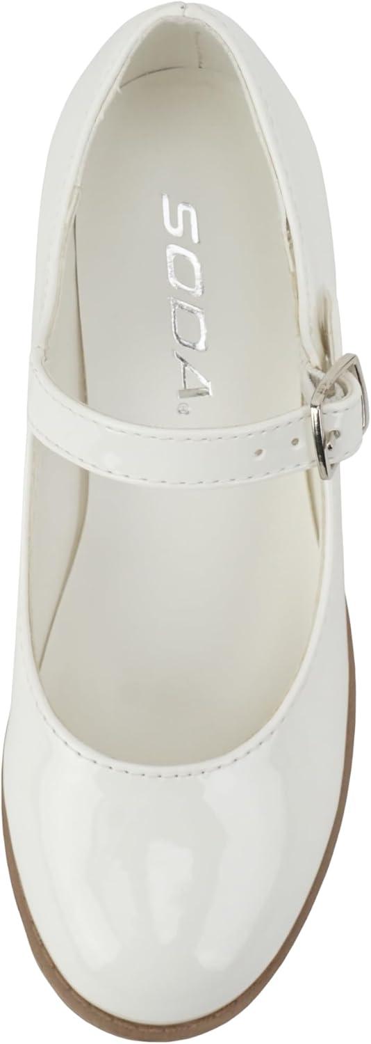 imageSoda Boxer2 KidsChildrenGirls Lug Sole Block Heel Mary Jane with Adjustable StrapWhite PatentNude