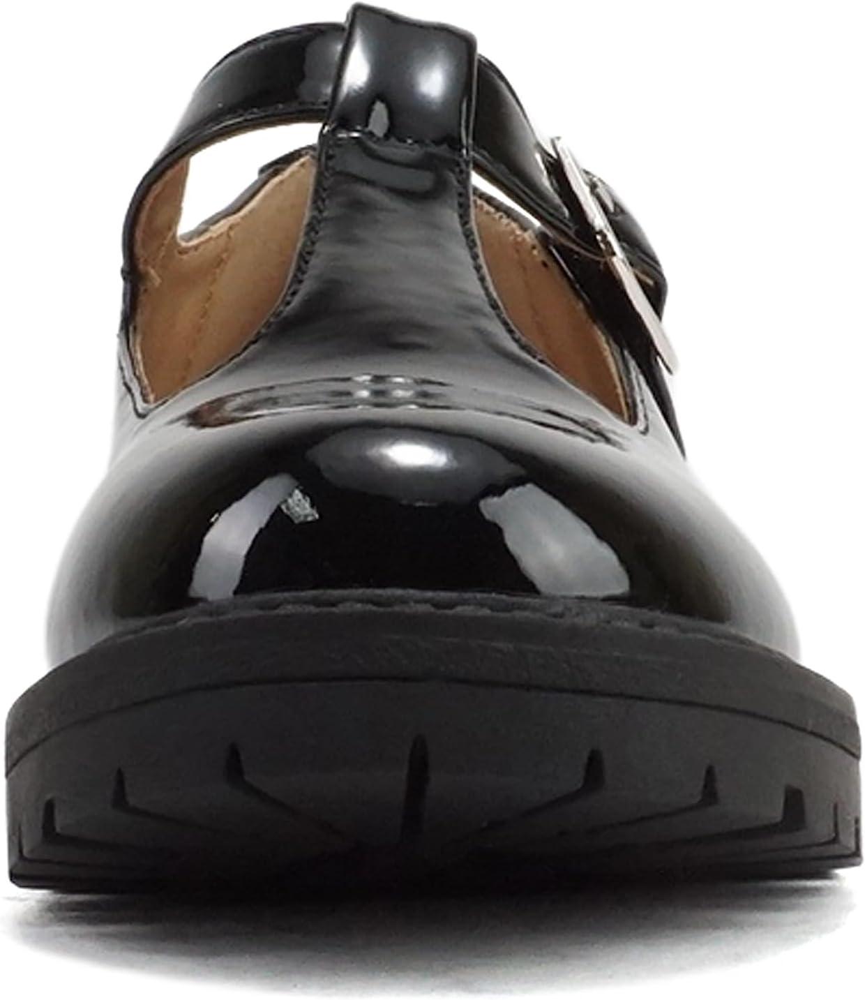 imageSoda GARNY2  Little KidsChildrenGirls Round Closed Toe Hook ampamp Loop TStrap Mary Jane Lug Sole Low Heel ShoeBlack Patent