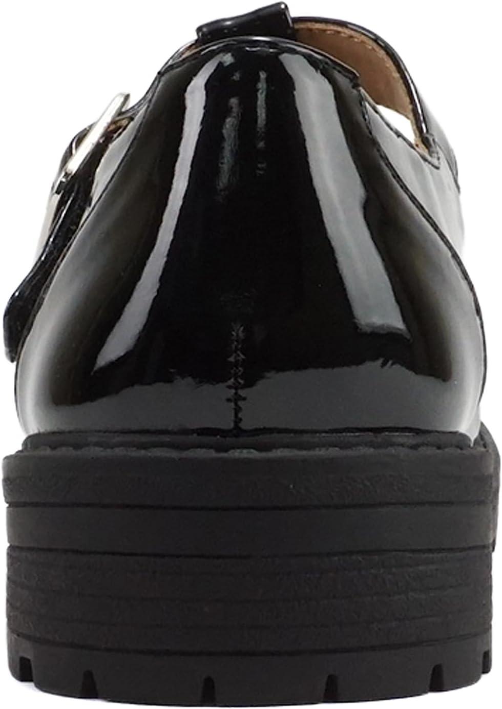 imageSoda GARNY2  Little KidsChildrenGirls Round Closed Toe Hook ampamp Loop TStrap Mary Jane Lug Sole Low Heel ShoeBlack Patent