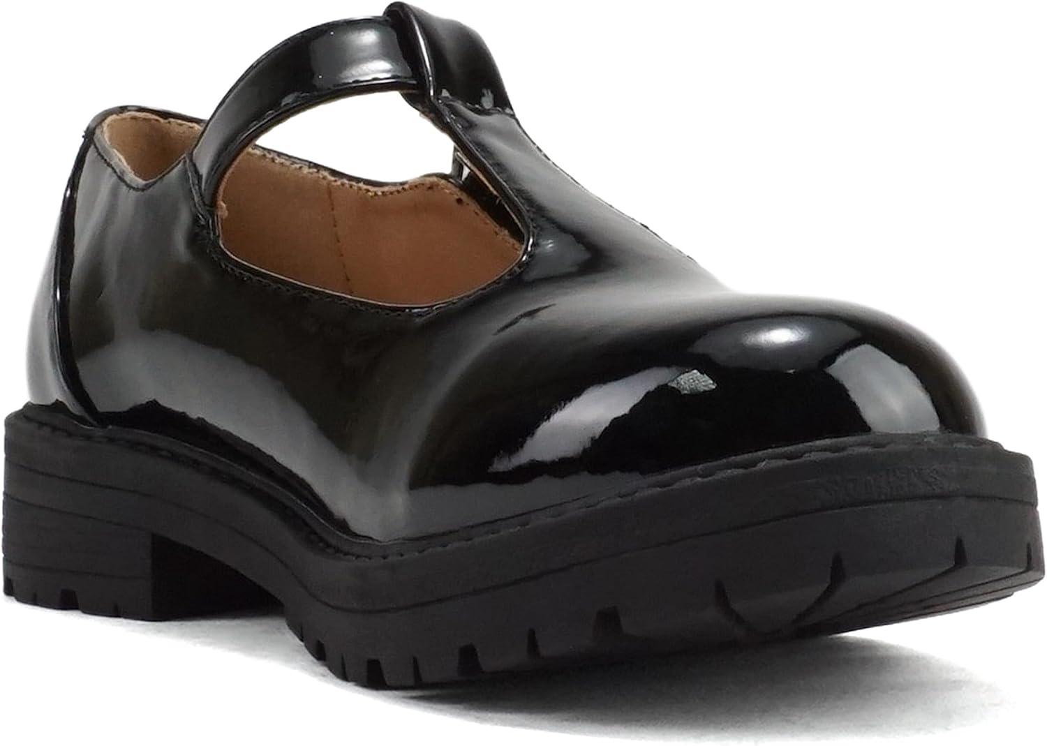 imageSoda GARNY2  Little KidsChildrenGirls Round Closed Toe Hook ampamp Loop TStrap Mary Jane Lug Sole Low Heel ShoeBlack Patent