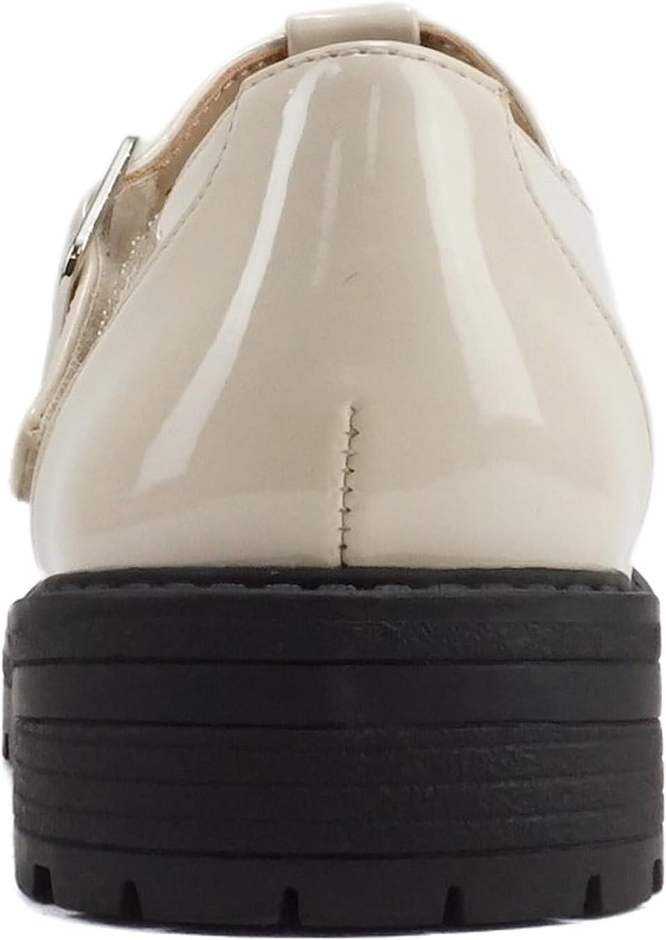 imageSoda GARNY2  Little KidsChildrenGirls Round Closed Toe Hook ampamp Loop TStrap Mary Jane Lug Sole Low Heel ShoeBone Patent