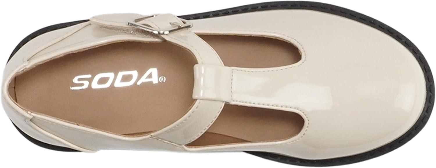 imageSoda GARNY2  Little KidsChildrenGirls Round Closed Toe Hook ampamp Loop TStrap Mary Jane Lug Sole Low Heel ShoeBone Patent