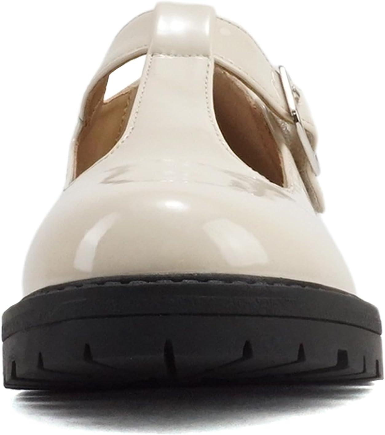 imageSoda GARNY2  Little KidsChildrenGirls Round Closed Toe Hook ampamp Loop TStrap Mary Jane Lug Sole Low Heel ShoeBone Patent