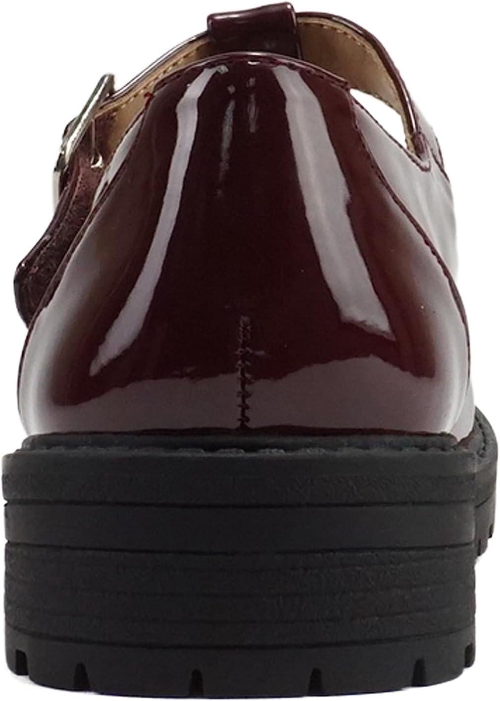 imageSoda GARNY2  Little KidsChildrenGirls Round Closed Toe Hook ampamp Loop TStrap Mary Jane Lug Sole Low Heel ShoeBurgundy Patent