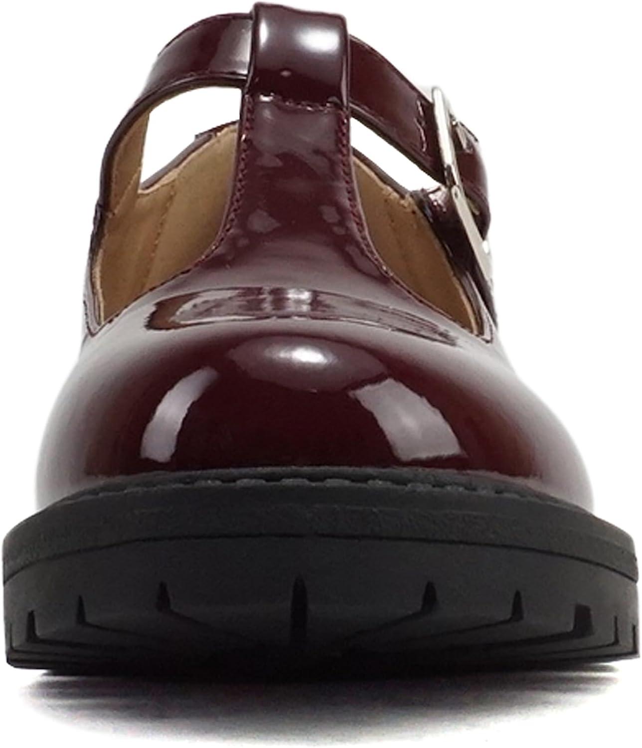 imageSoda GARNY2  Little KidsChildrenGirls Round Closed Toe Hook ampamp Loop TStrap Mary Jane Lug Sole Low Heel ShoeBurgundy Patent