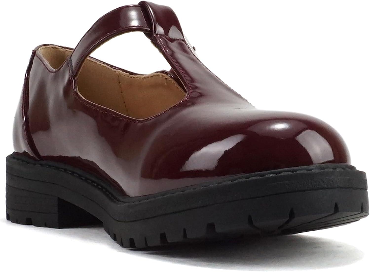 imageSoda GARNY2  Little KidsChildrenGirls Round Closed Toe Hook ampamp Loop TStrap Mary Jane Lug Sole Low Heel ShoeBurgundy Patent