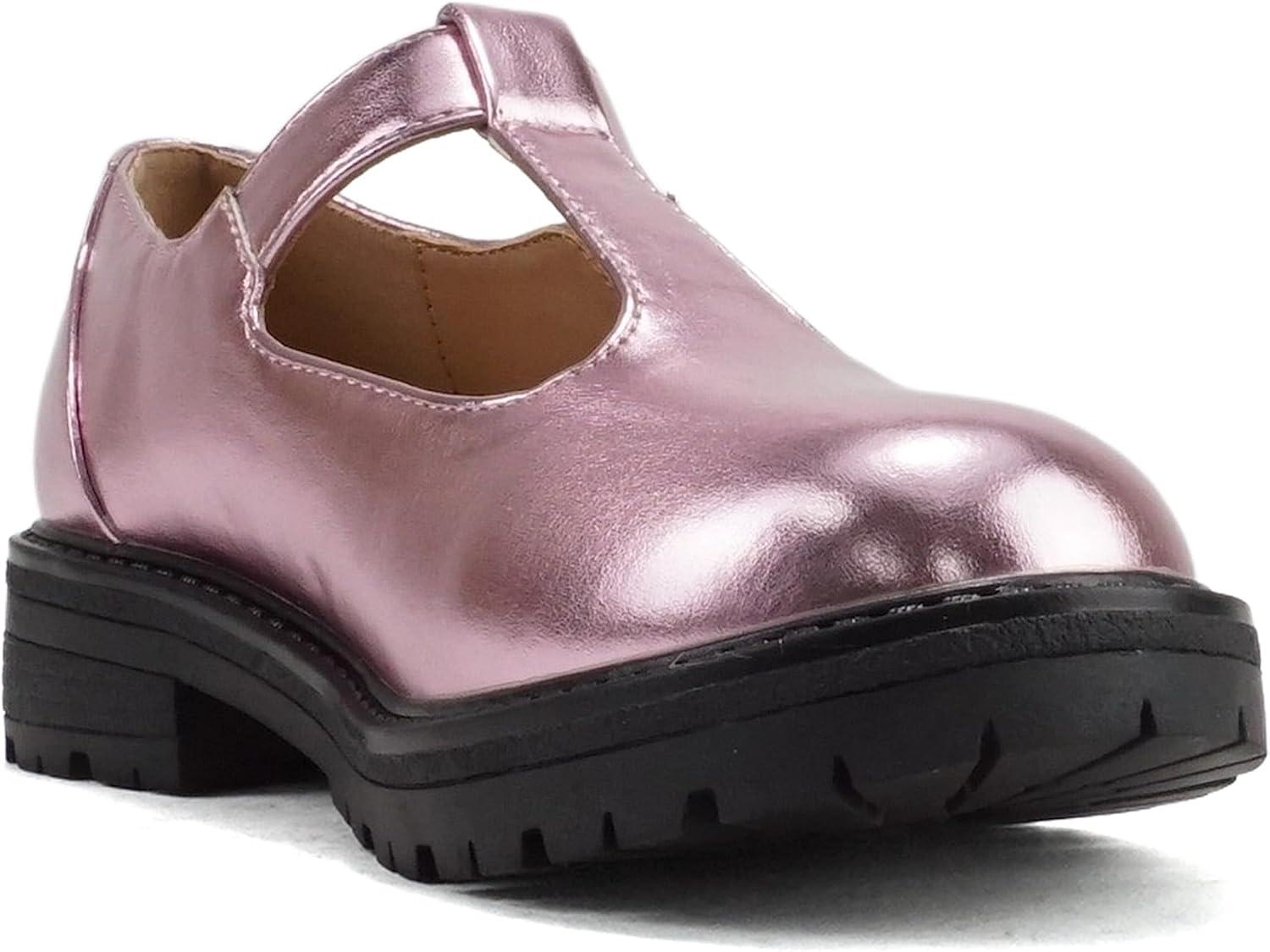 imageSoda GARNY2  Little KidsChildrenGirls Round Closed Toe Hook ampamp Loop TStrap Mary Jane Lug Sole Low Heel ShoePink Metallic Pu