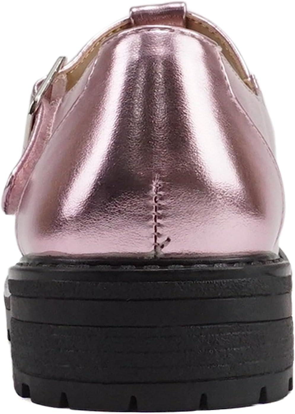 imageSoda GARNY2  Little KidsChildrenGirls Round Closed Toe Hook ampamp Loop TStrap Mary Jane Lug Sole Low Heel ShoePink Metallic Pu