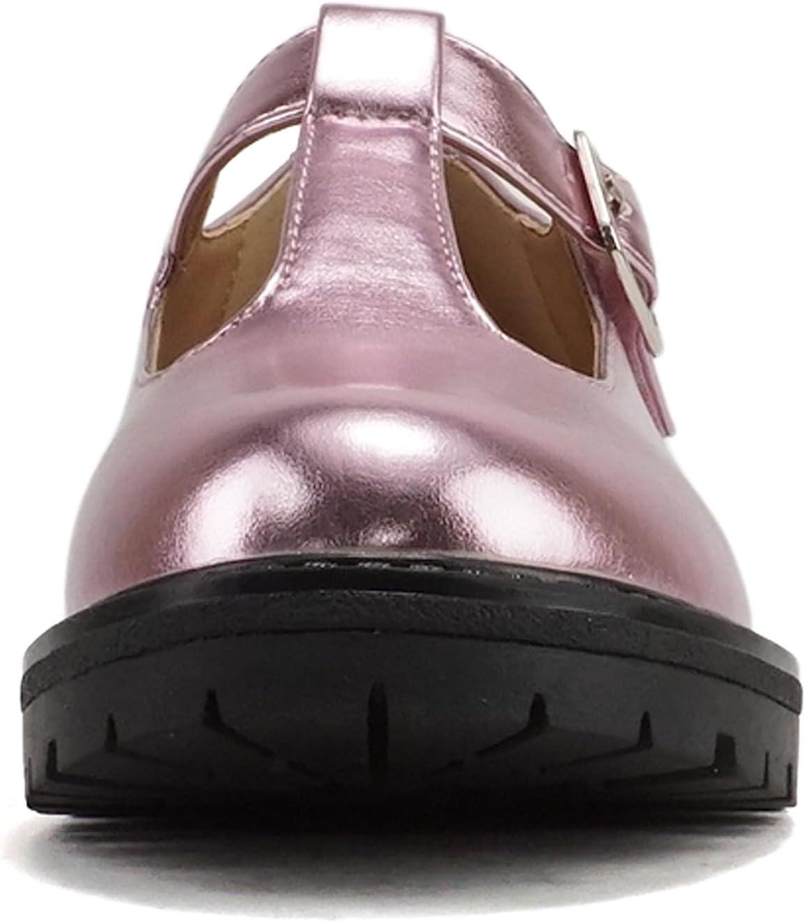 imageSoda GARNY2  Little KidsChildrenGirls Round Closed Toe Hook ampamp Loop TStrap Mary Jane Lug Sole Low Heel ShoePink Metallic Pu