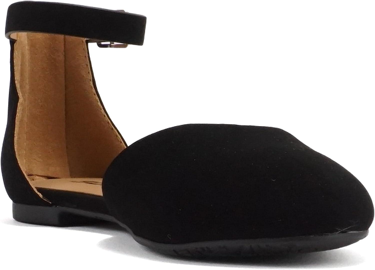 imageSoda Missy2  Little KidsChildrenGirls Closed Round Toe Back Counter Open Side Ankle Strap Zipper Fashion Flat ShoeBlack Nubuck