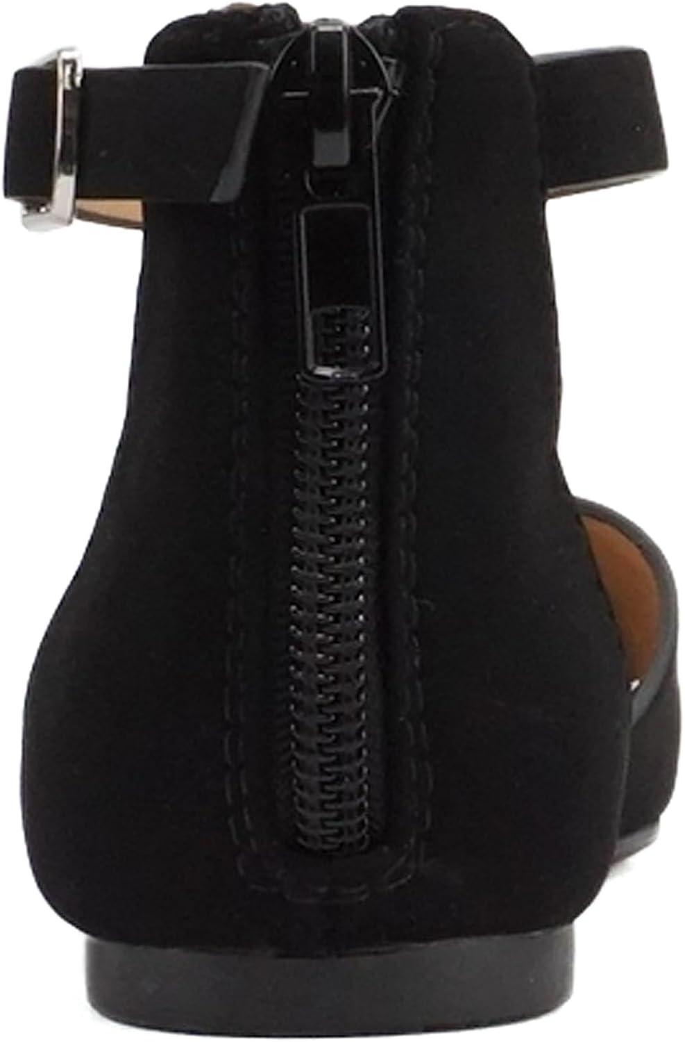 imageSoda Missy2  Little KidsChildrenGirls Closed Round Toe Back Counter Open Side Ankle Strap Zipper Fashion Flat ShoeBlack Nubuck