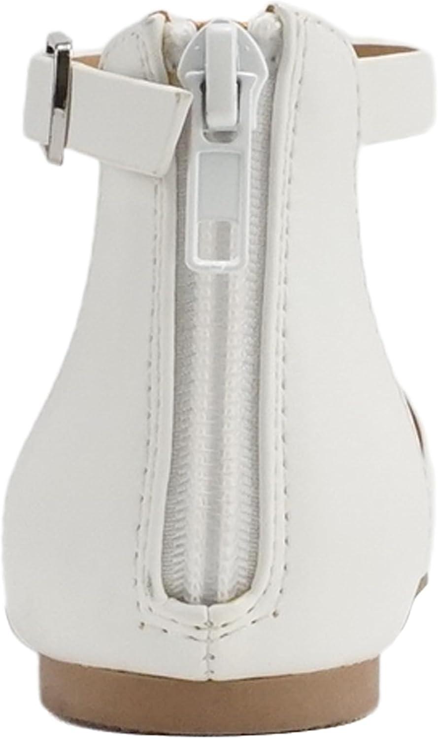 imageSoda Missy2  Little KidsChildrenGirls Closed Round Toe Back Counter Open Side Ankle Strap Zipper Fashion Flat ShoeWhite Pu