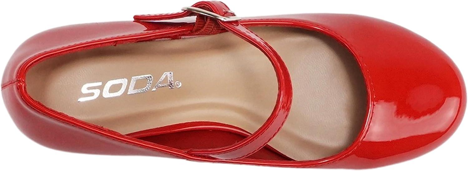 imageSoda Pela2  Little KidsChildrenGirls Closed Round Toe Mary Jane Ankle Strap Low Block Heel Pump Shoe