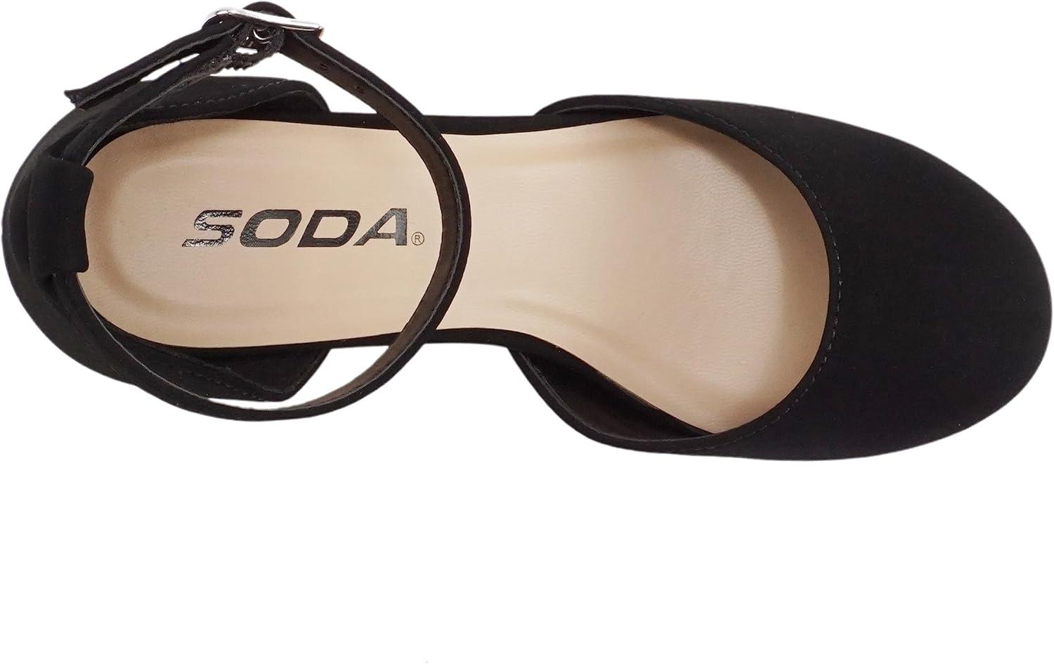 imageSoda Roby2  Little KidsChildrenGirls Round Closed Toe Closed Back Counter Open Side Ankle Strap Low Block Heel Pump ShoeBlack Nubuck