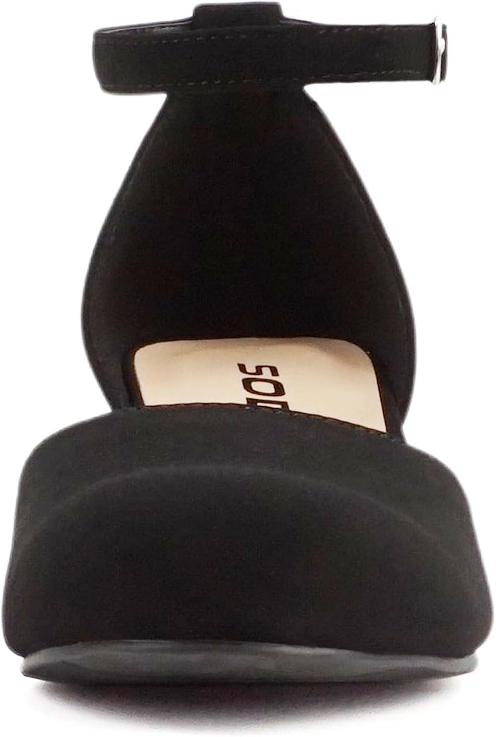 imageSoda Roby2  Little KidsChildrenGirls Round Closed Toe Closed Back Counter Open Side Ankle Strap Low Block Heel Pump ShoeBlack Nubuck