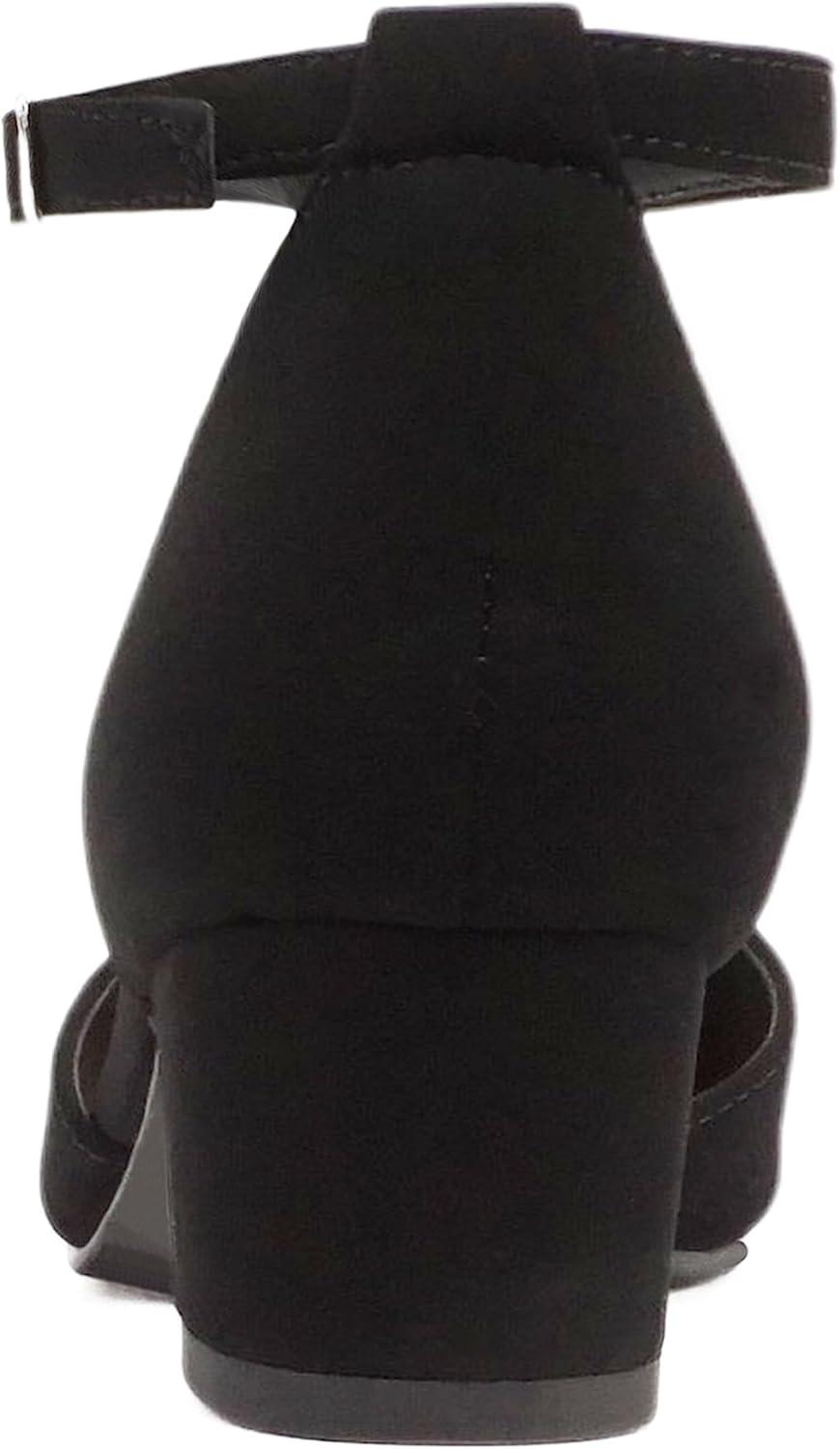 imageSoda Roby2  Little KidsChildrenGirls Round Closed Toe Closed Back Counter Open Side Ankle Strap Low Block Heel Pump ShoeBlack Nubuck