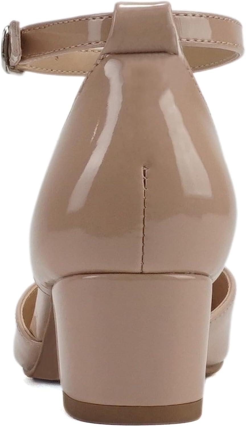 imageSoda Roby2  Little KidsChildrenGirls Round Closed Toe Closed Back Counter Open Side Ankle Strap Low Block Heel Pump ShoeRosy Beige Patent