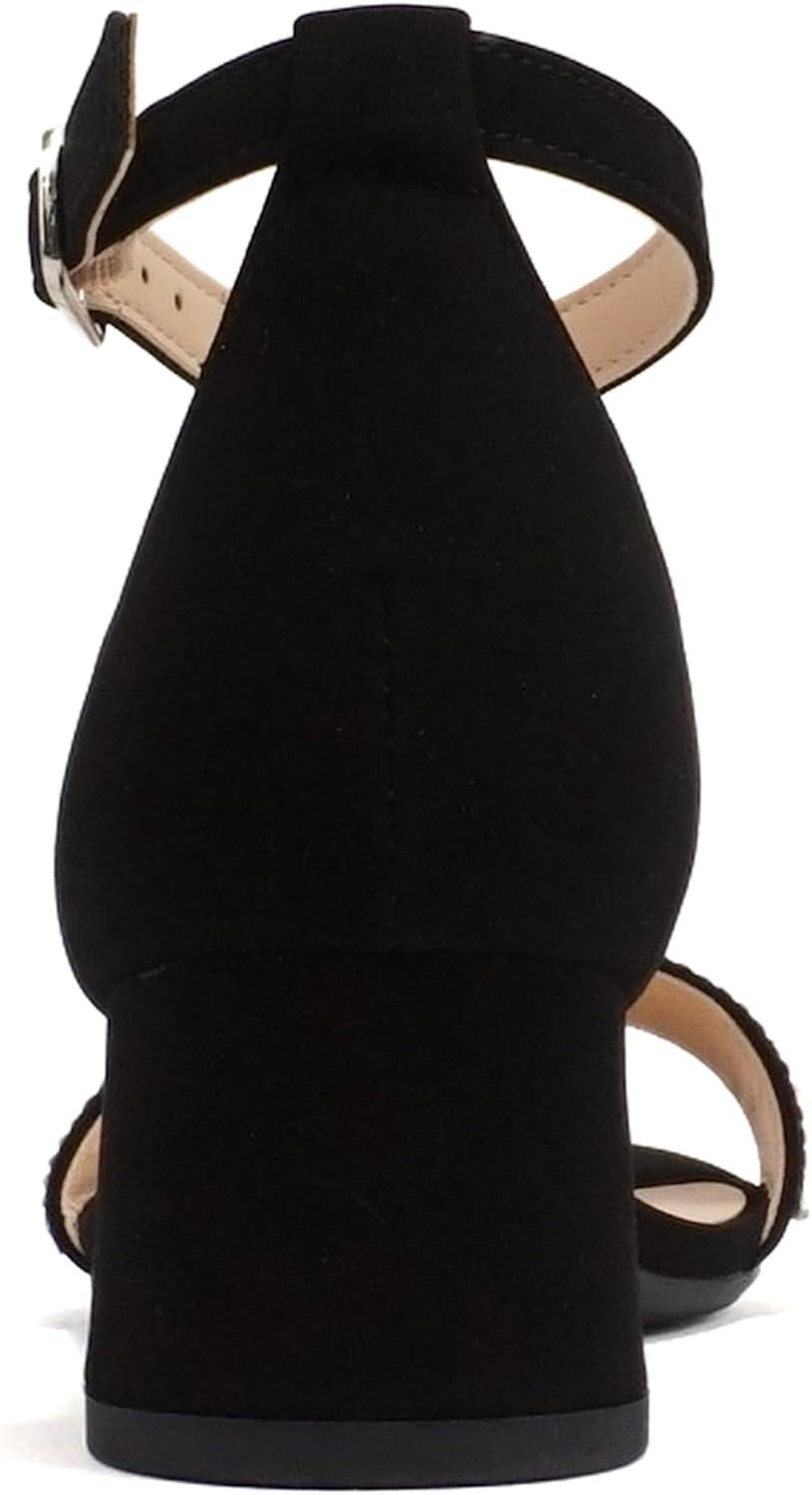 imageSoda VEIL2  Little KidsChildrenGirls Open Round Toe Rhinestone Closed Back Counter Ankle Strap Low Heel SandalBlack Nubuck