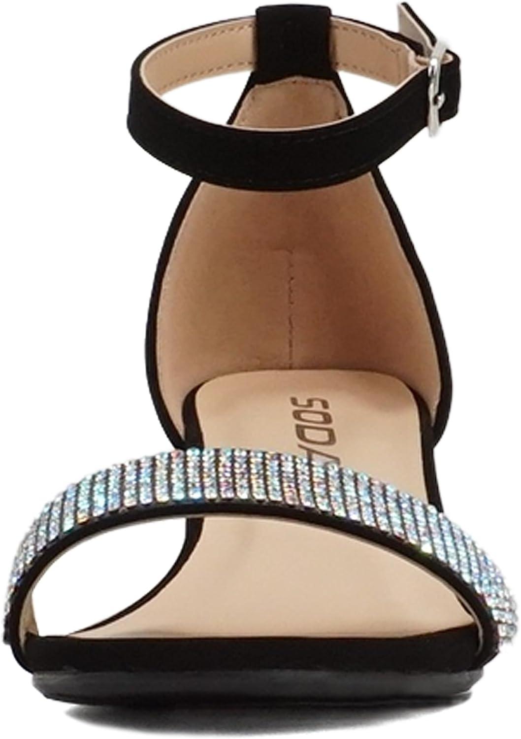 imageSoda VEIL2  Little KidsChildrenGirls Open Round Toe Rhinestone Closed Back Counter Ankle Strap Low Heel SandalBlack Nubuck