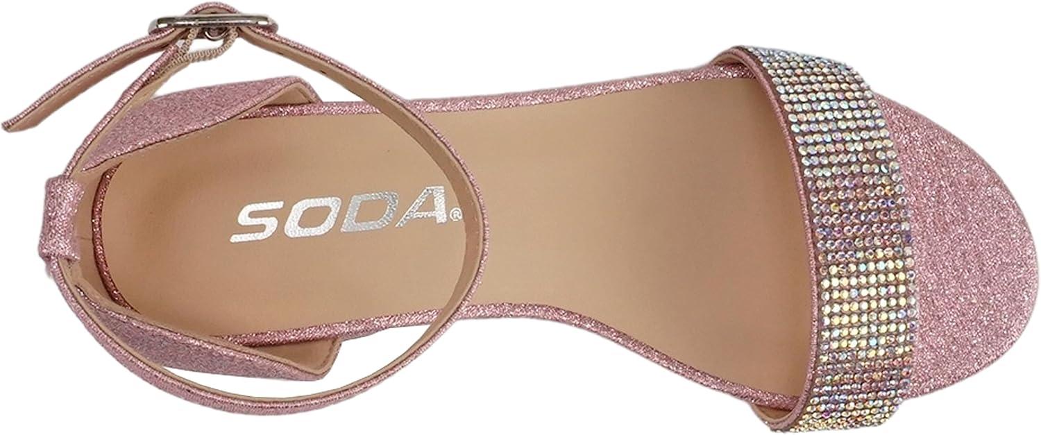 imageSoda VEIL2  Little KidsChildrenGirls Open Round Toe Rhinestone Closed Back Counter Ankle Strap Low Heel SandalPink Fabric