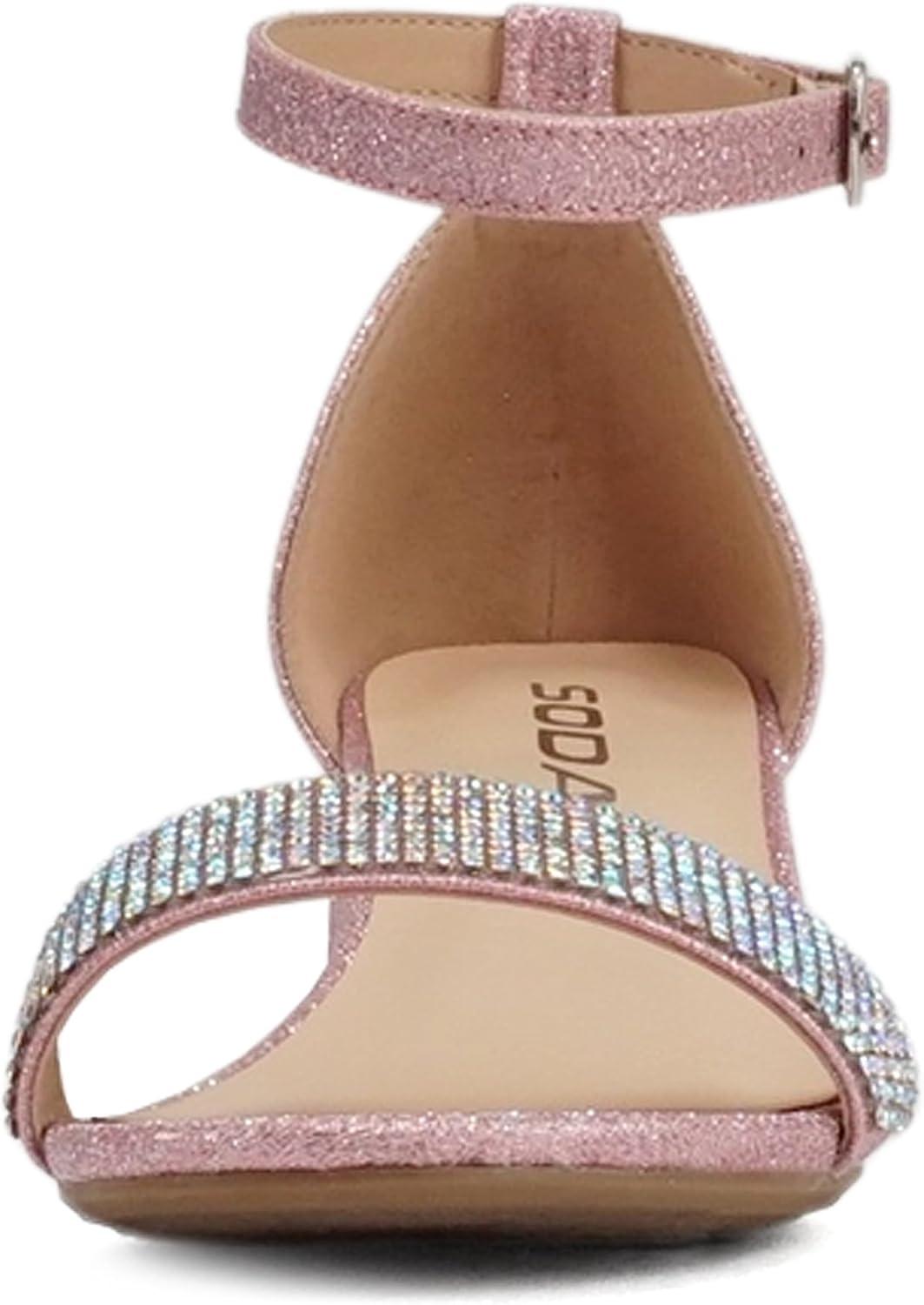 imageSoda VEIL2  Little KidsChildrenGirls Open Round Toe Rhinestone Closed Back Counter Ankle Strap Low Heel SandalPink Fabric