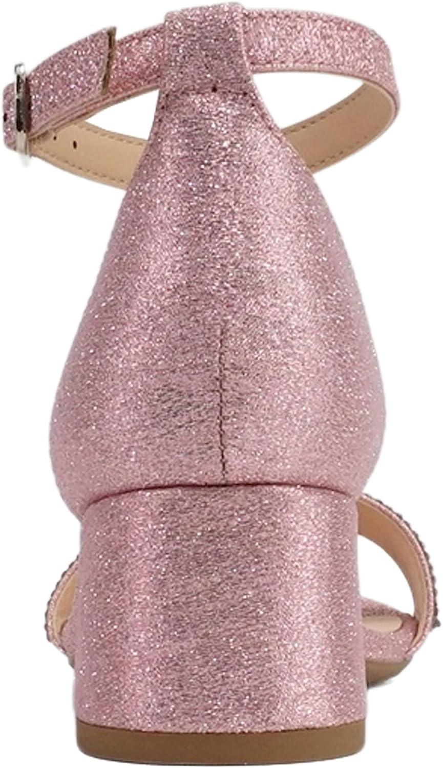 imageSoda VEIL2  Little KidsChildrenGirls Open Round Toe Rhinestone Closed Back Counter Ankle Strap Low Heel SandalPink Fabric